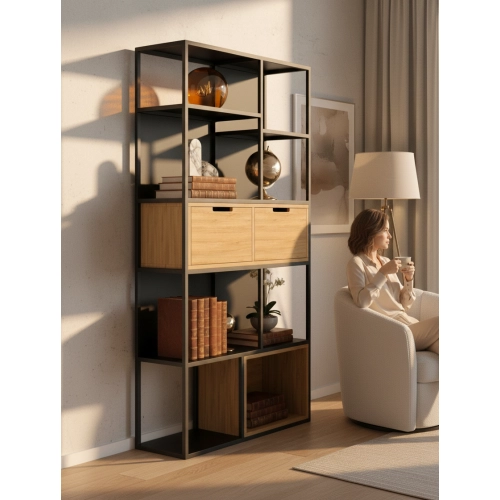 REGAŁ NA KSIĄŻKI METALOWE DREWNO LITE DĄB JESION OLCHA RNK-175